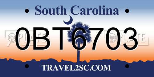 0BT6703 South Carolina License Plate