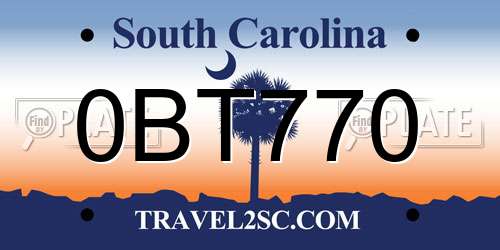 0BT770 South Carolina License Plate