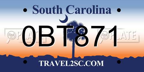 0BT871 South Carolina License Plate