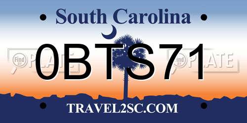 0BTS71 South Carolina License Plate