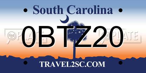 0BTZ20 South Carolina License Plate