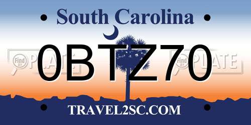 0BTZ70 South Carolina License Plate