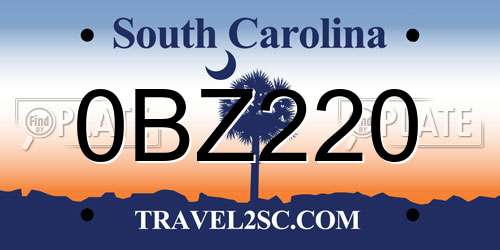 0BZ220 South Carolina License Plate