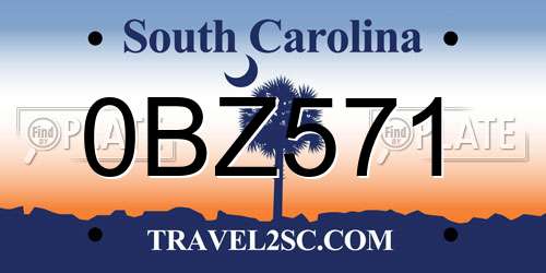 0BZ571 South Carolina License Plate