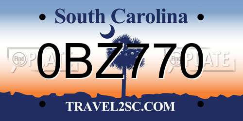 0BZ770 South Carolina License Plate