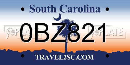 0BZ821 South Carolina License Plate