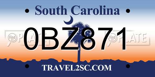 0BZ871 South Carolina License Plate