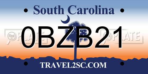0BZB21 South Carolina License Plate