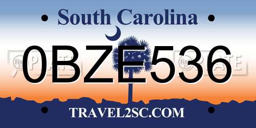0BZE536 South Carolina License Plate