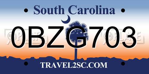 0BZG703 South Carolina License Plate