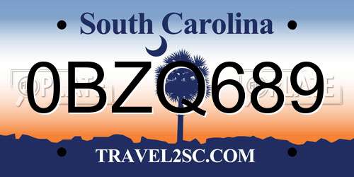 0BZQ689 South Carolina License Plate
