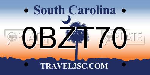 0BZT70 South Carolina License Plate