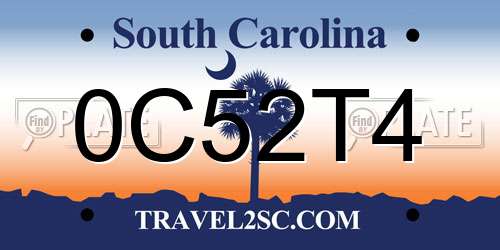 0C52T4 South Carolina License Plate