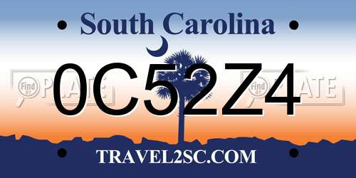 0C52Z4 South Carolina License Plate