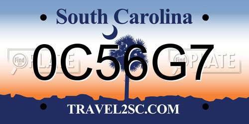 0C56G7 South Carolina License Plate