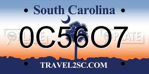 0C56O7 South Carolina License Plate