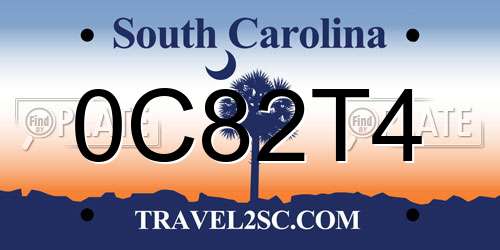 0C82T4 South Carolina License Plate