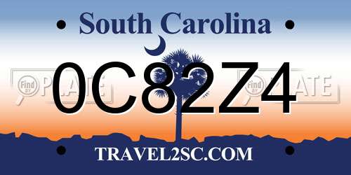 0C82Z4 South Carolina License Plate