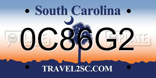 0C86G2 South Carolina License Plate