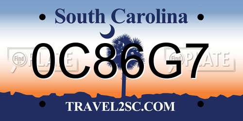 0C86G7 South Carolina License Plate