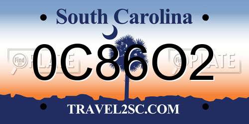 0C86O2 South Carolina License Plate