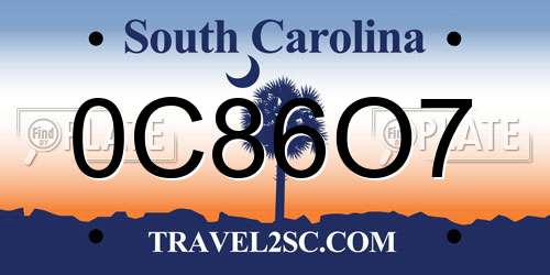 0C86O7 South Carolina License Plate