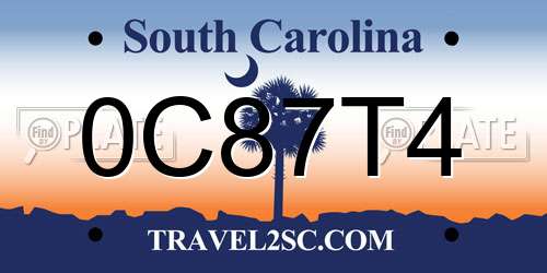 0C87T4 South Carolina License Plate