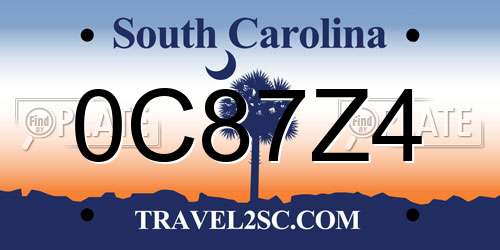 0C87Z4 South Carolina License Plate