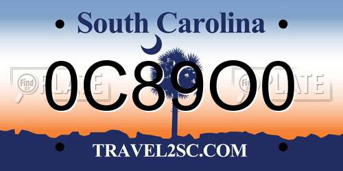 0C89O0 South Carolina License Plate