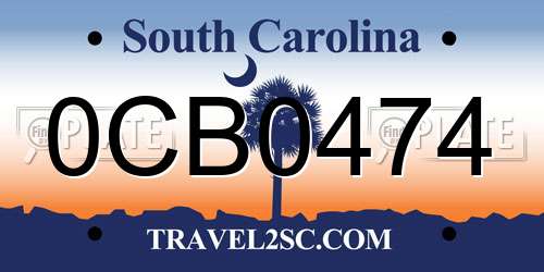 0CB0474 South Carolina License Plate