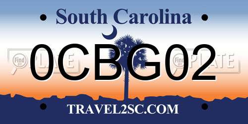 0CBG02 South Carolina License Plate