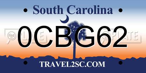 0CBG62 South Carolina License Plate