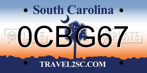 0CBG67 South Carolina License Plate