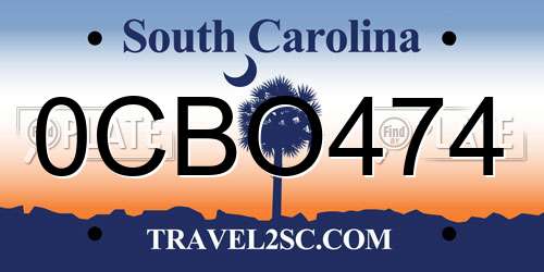 0CBO474 South Carolina License Plate