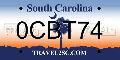 0CBT74 South Carolina License Plate