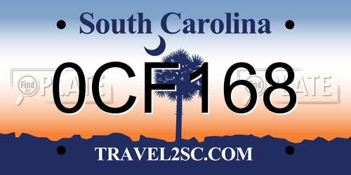 0CF168 South Carolina License Plate