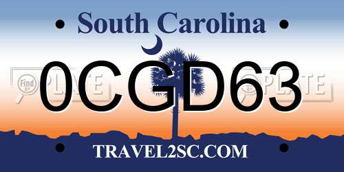 0CGD63 South Carolina License Plate