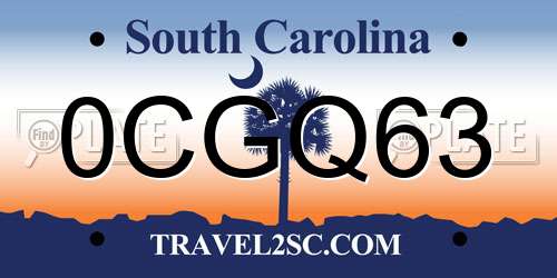 0CGQ63 South Carolina License Plate