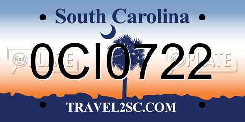 0CI0722 South Carolina License Plate