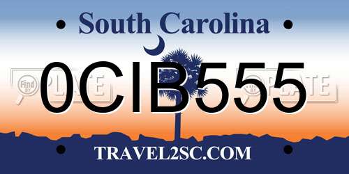 0CIB555 South Carolina License Plate