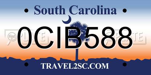 0CIB588 South Carolina License Plate