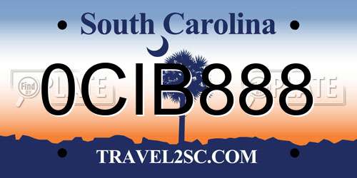 0CIB888 South Carolina License Plate