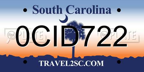 0CID722 South Carolina License Plate