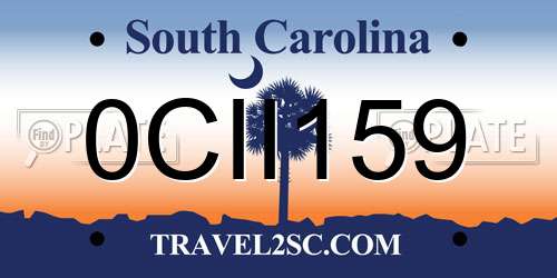 0CII159 South Carolina License Plate