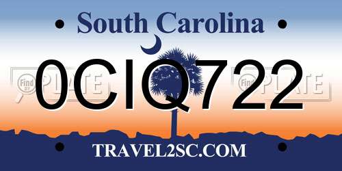 0CIQ722 South Carolina License Plate