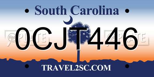 0CJT446 South Carolina License Plate