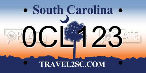 0CL123 South Carolina License Plate