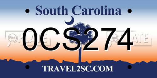 0CS274 South Carolina License Plate