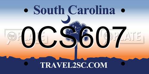 0CS607 South Carolina License Plate