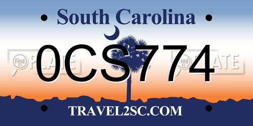 0CS774 South Carolina License Plate